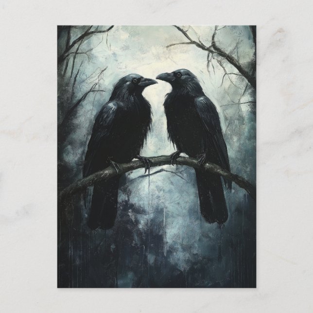 Postal Ravens góticos: Una pintura de petróleo oscura y m (Anverso)