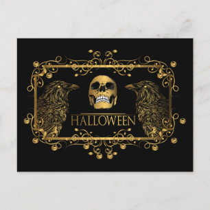 Postal Ravens Skull de Halloween de Oro