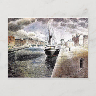 Postal Ravilious - Barco piloto en Le Havre 