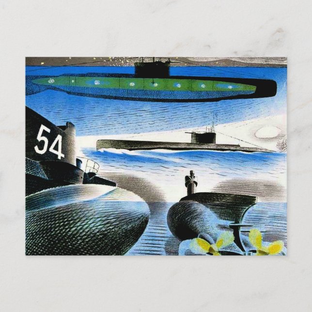 Postal Ravilious - Diferente Aspecto de los submarinos (Anverso)