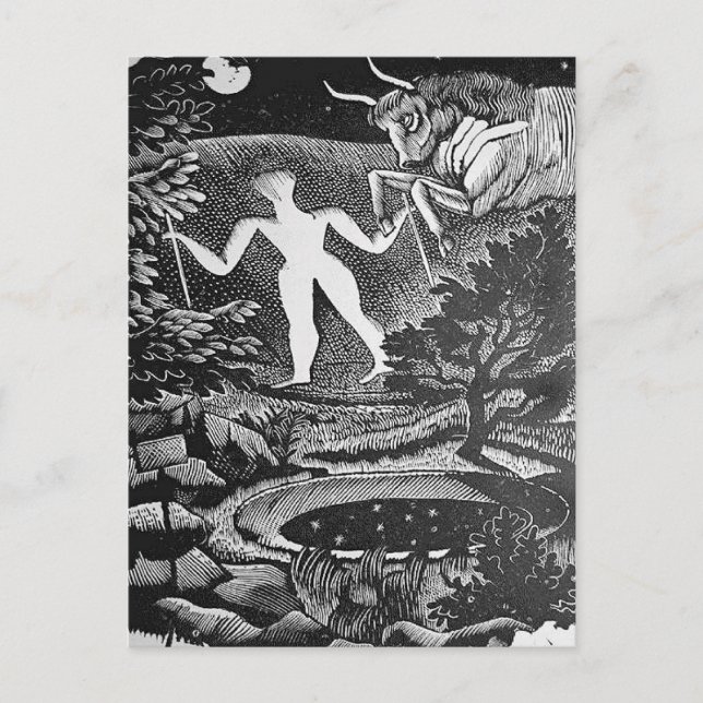 Postal Ravilious - May, Woodcut de Long Man Wilmington, (Anverso)