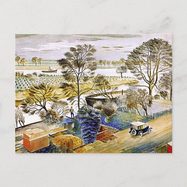 Postal Ravilious - Río Támesis en Hemmersmith (Anverso)
