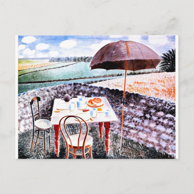 Postal Ravilious - Té en Furlongs, arte fino de 1939 (Anverso)