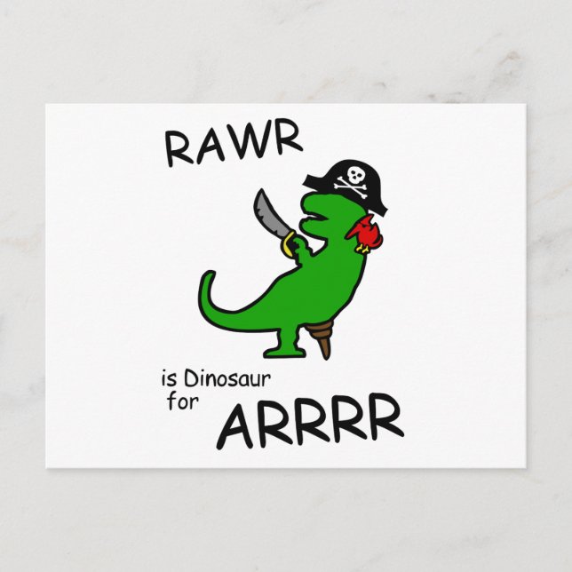 Postal RAWR es dinosaurio para ARRR (Dinosaurio Pirata) (Anverso)
