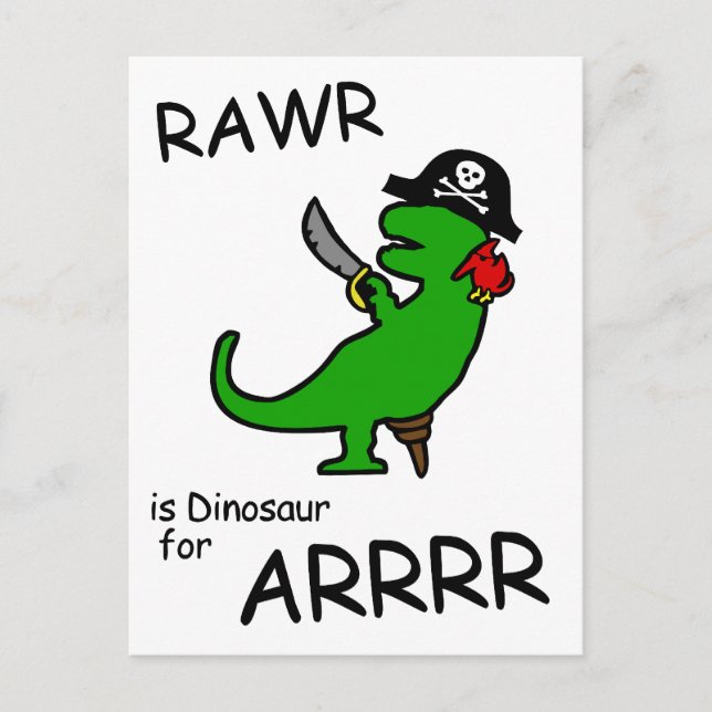 Postal RAWR es dinosaurio para ARRR (Dinosaurio Pirata) (Anverso)