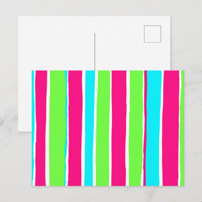 Postal Rayas azules rosadas verdes (Anverso / Reverso)