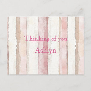 Postal Rayas Beige Blanco Rosa Pensando en ti