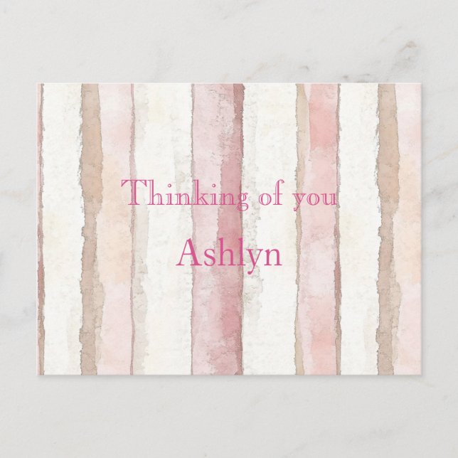 Postal Rayas Beige Blanco Rosa Pensando en ti (Anverso)