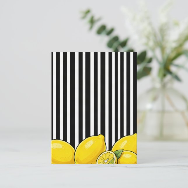 Postal Rayas blancas y negras con limones (Anverso de pie)