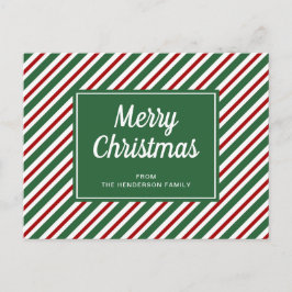 Postal Rayas Clásicas Verdes y Rojas Feliz Navidad