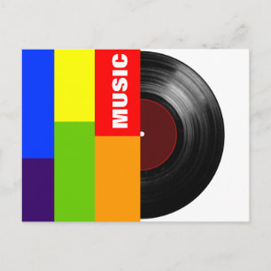 Postal rayas coloridas música vinilo