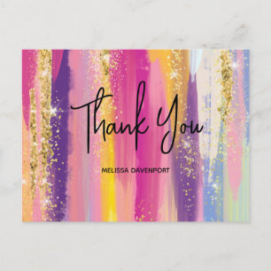 Postal Rayas de arcoíris con brillo falso Gracias