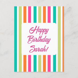 Postal Rayas de arcoíris de neón divertido retro 