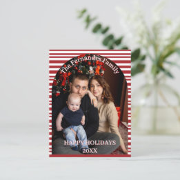 Postal Rayas de Caramelo de Navidad Personalizadas