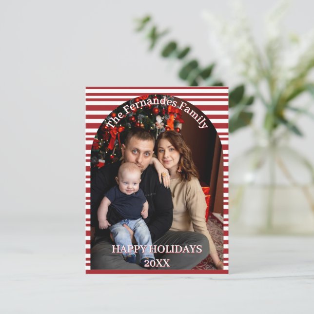 Postal Rayas de Caramelo de Navidad Personalizadas (Anverso de pie)