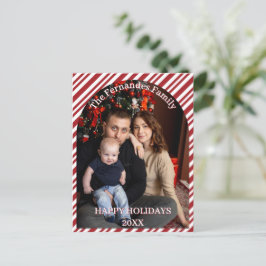 Postal Rayas de Caramelo de Navidad Personalizadas