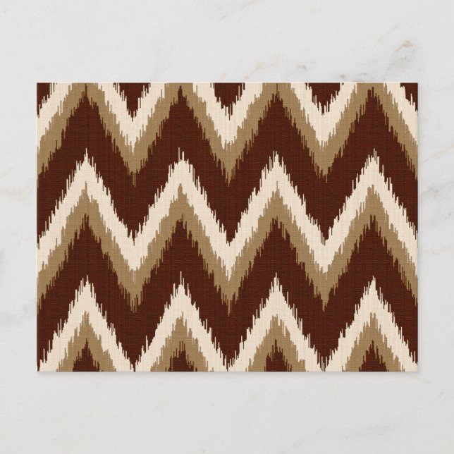 Postal Rayas de Chevron Ikat - Marrón chocolate y beige (Anverso)
