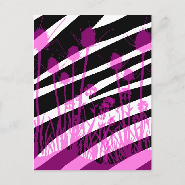 Postal Rayas de la cebra y flores púrpuras del prado (Anverso)