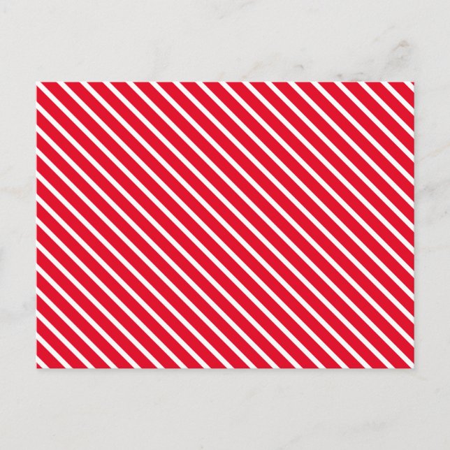 Postal Rayas diagonales de caramelo blanco rojo moderno (Anverso)