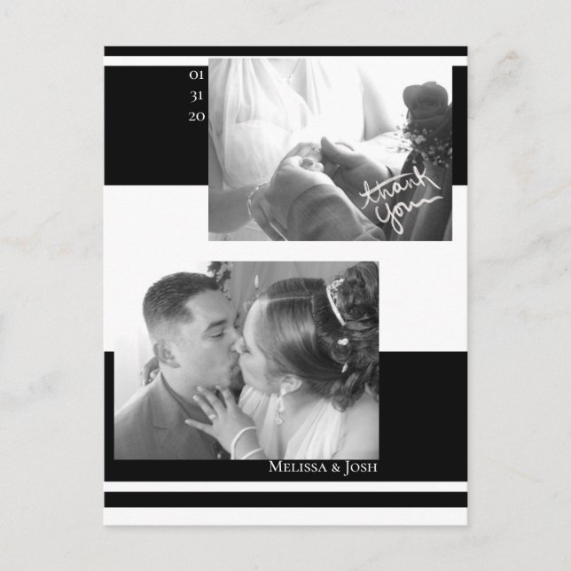 Postal Rayas Minimalistas Boda en Blanco y Negro (Anverso)