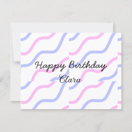 Postal Rayas moradas rosadas feliz cumpleaños agregar nom