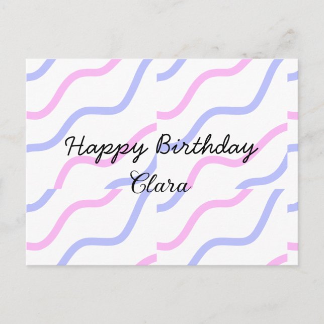 Postal Rayas moradas rosadas feliz cumpleaños agregar nom (Anverso)
