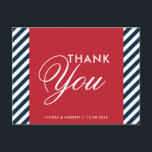 Postal Rayas Náuticas Azules Blancas Rojas Gracias Postca<br><div class="desc">Bandas náuticas de color rojo blanco azul gracias postal postal postal postal postal postal postal postal de postal de color rojo,  blanco y azul. Tiene un fondo de rayas diagonales blancas y azules y un marco rojo. Ideal para los fiestas náuticos y de temática oceánica.</div>