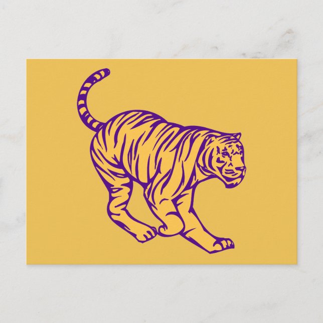 Postal Rayas púrpuras Ilustracion de tigre de gato salvaj (Anverso)