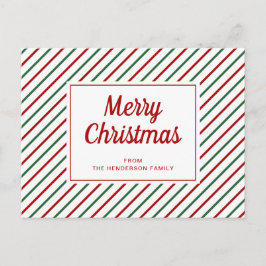 Postal Rayas Rojas Y Verdes Modernas Feliz Navidad