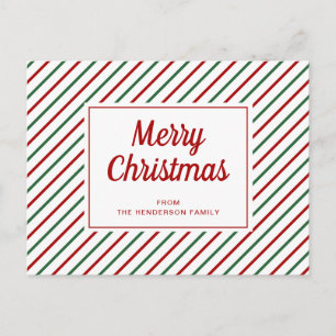 Postal Rayas Rojas Y Verdes Modernas Feliz Navidad