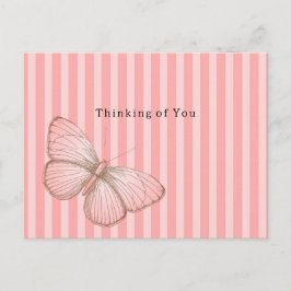 Postal Rayas rosadas con mariposa Pensando en ti