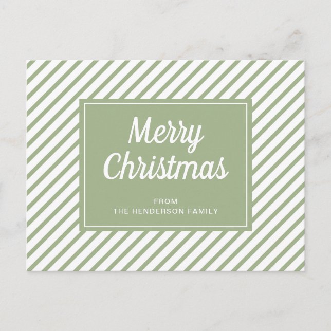 Postal Rayas Verde Salvia Modernas Feliz Navidad (Anverso)