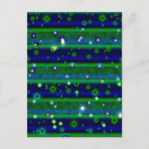 Postal Rayas verdes azules con estrellas y gotas de lluvi