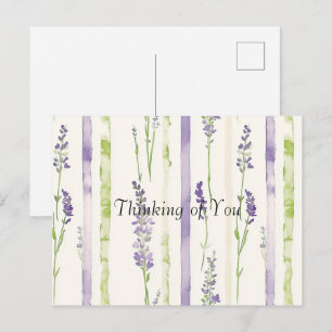 Postal Rayas verdes de lavanda Floral Pensando en ti