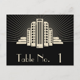 Postal Rayo de torre Art Deco en negro y número de mesa d