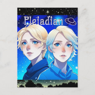 Postal Raza de alienígenas pleiadianos con estrellas y ov