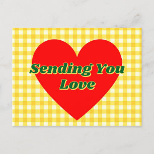 Postal Razón Rojo Amarillo Gingham Regalo romántico