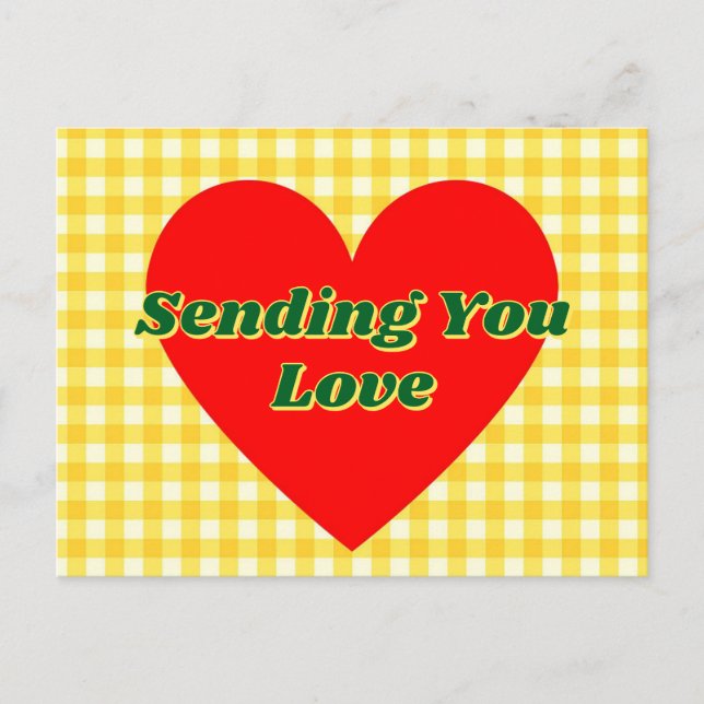 Postal Razón Rojo Amarillo Gingham Regalo romántico (Anverso)
