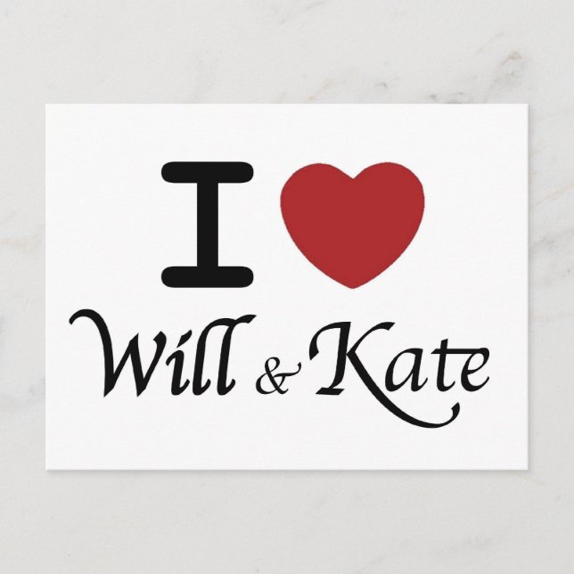 Postal Real Boda I Heart Will & Kate Postcard (Anverso)
