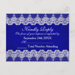 Postal real personalizada RSVP Blue Cobalt Lace