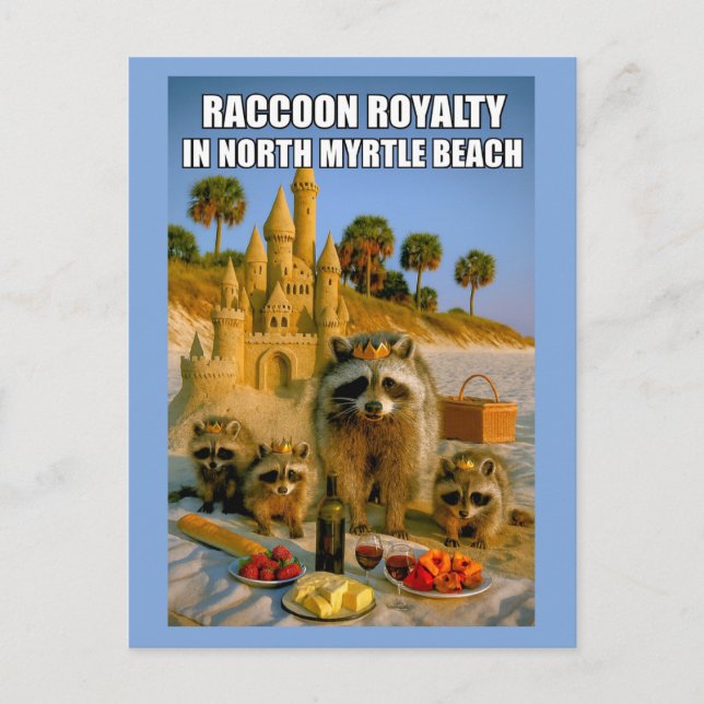 Postal Realeza de mapache divertida en North Myrtle Beach (Anverso)