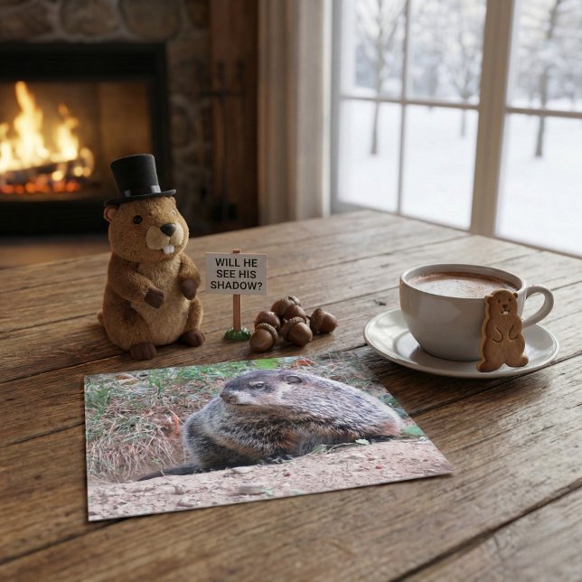 Postal Realistic Groundhog Sitting By Burrow Nature Photo (Subido por el creador)
