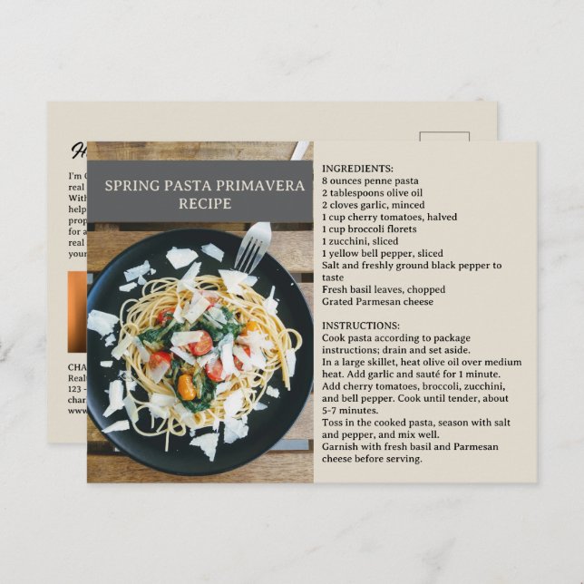 Postal Realtor de recetas estacionales de primavera o inm (Anverso / Reverso)