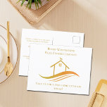 Postal Realtor Personalizado del logotipo de la Casa de O<br><div class="desc">Esta tarjeta postal de la empresa inmobiliaria de moda está hecha por personalizado con su compañía de propiedades inmobiliarias y nombre del agente. Estas elegantes postales de los realtores de oro cuentan con una casa de bonito con una veleta climática en la parte superior y elegantes curvas debajo para una...</div>