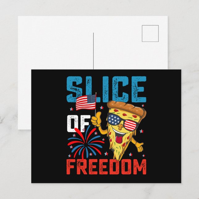 Postal Rebanada de libertad 4 de julio Pizza Gafas de sol (Anverso / Reverso)