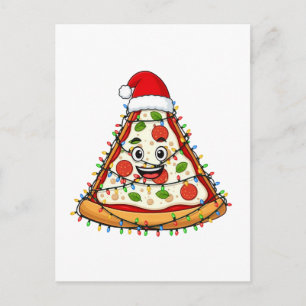 Postal Rebanada de pizza de Navidad con sombrero de Santa