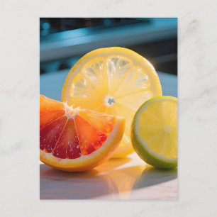 Postal Rebanadas de cítricos vibrantes Pomelo Limón Lima