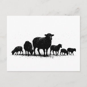 Postal Rebaño de Silueta de Tinta de Ovejas de las Orcada