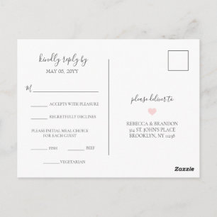 Postal Rebecca Simple Elegante Elección De Comida Boda RS
