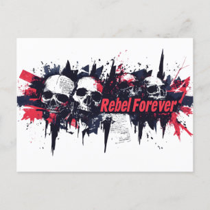 Postal "Rebel Forever" - Diseño gráfico Edgy Skull